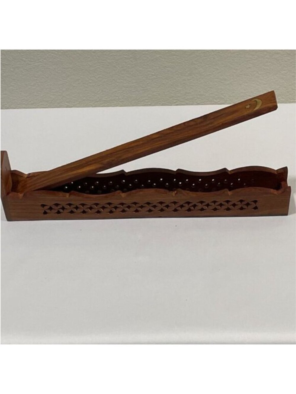 NEW AGE IMPORTS Wood & Brass Hinged Incense Burner with Incense Storage NEW